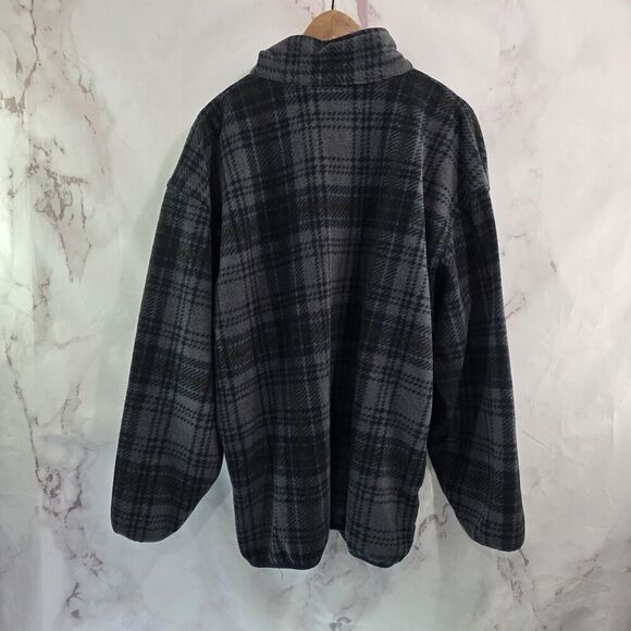 Fleece Vintage Pullover Mens Large Gray Quarter Zip 90s Jacket Sweater Plaid - Picture 6 of 12